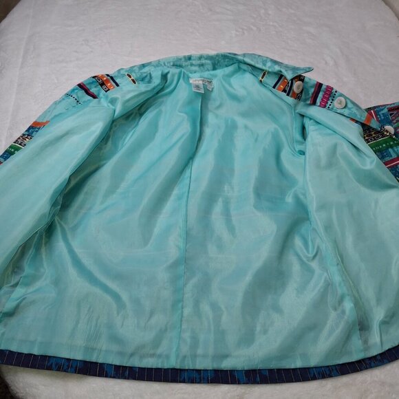 Coldwater Creek Multicolor Jacket Sz L Cotton Artsy Art-to-Wear Boho Aztec - Picture 13 of 13